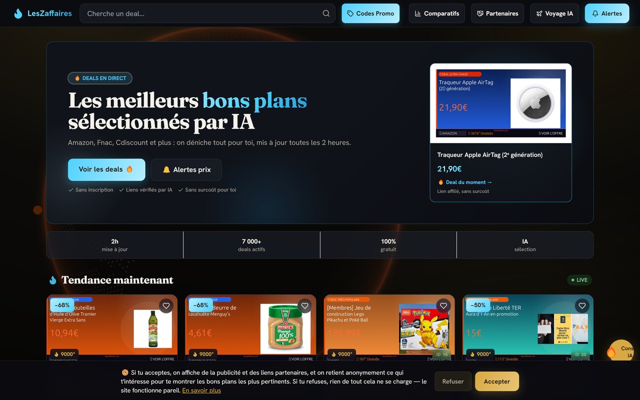 LesZaffaires · sélection de bons plans par IA