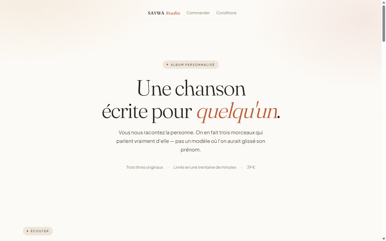 Capture réelle de SAYWA Studio : une chanson personnalisée écrite et composée sur commande