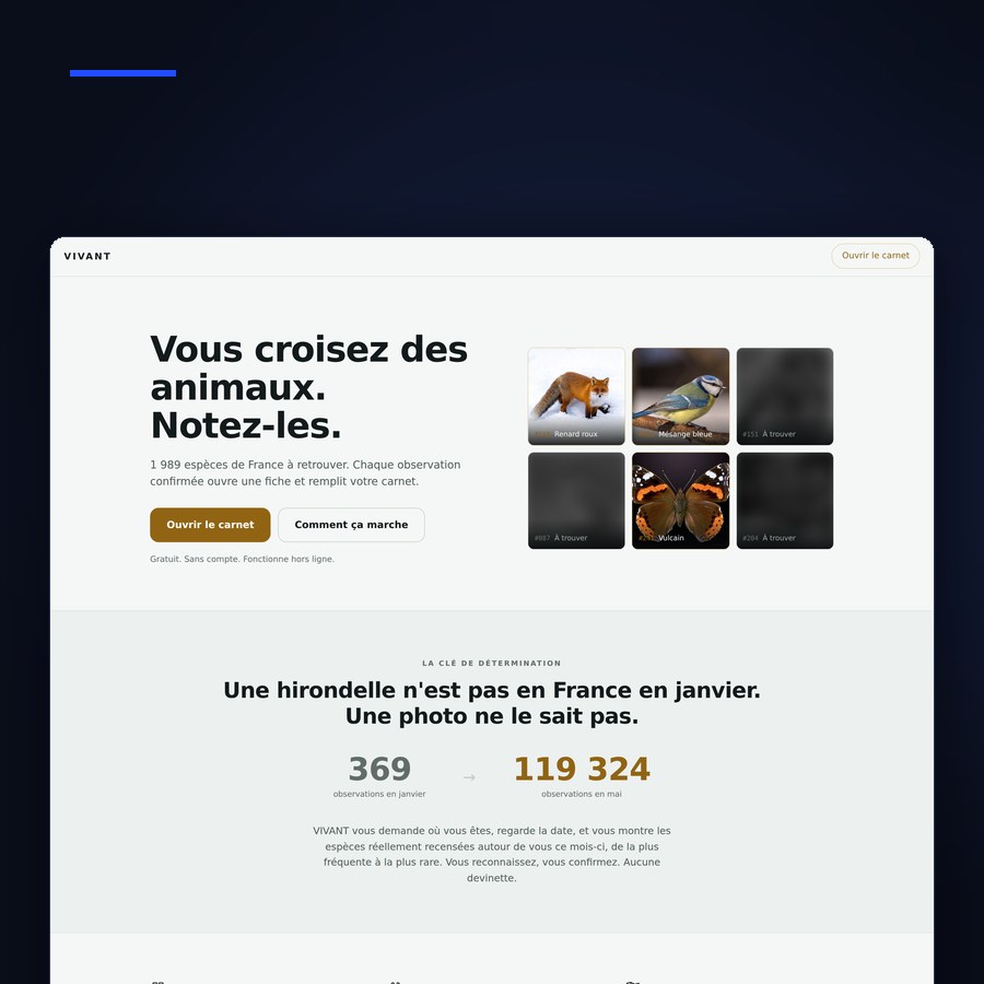 Capture de VIVANT dans un navigateur : le carnet d'observations d'especes